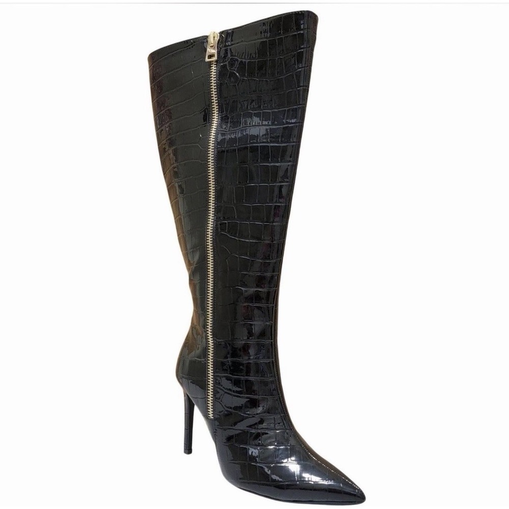 Black Croc Embossed Knee Boots 12W/Xtra Wide Calf INC International concepts NIB